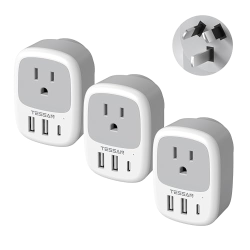 TESSAN Australia New Zealand Power Adapter, 3 Pack, Type I - color: White/Grey