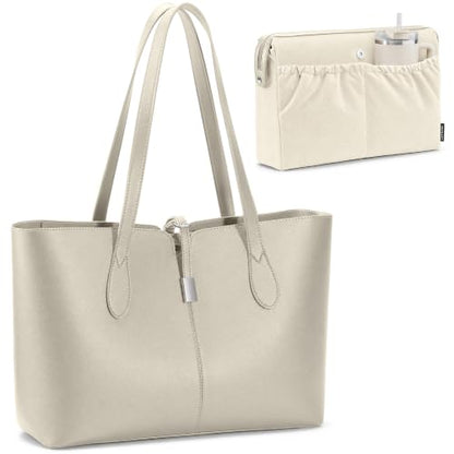 TOPEAST Tote Bag for Women 15.6" Work Handbag with Removable Laptop Sleeve - color: Greige