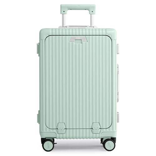 Nobl Travel Carry on Luggage, Zipperless Aluminum Frame, TSA Locks | PC Hard Shell Suitcase, Airline Approved, 360 Degree Spinner Wheels, USB Charging Port, Cup & Phone Holder, 22.5x15x9.5, Mint - color: Mint