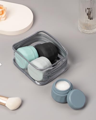 Mrsdry Travel Containers for Toiletries, TSA Approved Travel Size Toiletries 4 Pack, Refillable Containers, With Clear Bag, Leak Proof Silicone Jars, Essentials Creams Jars Carrying Small Items - color: Black Gray, size: 1 OZ (30ML)