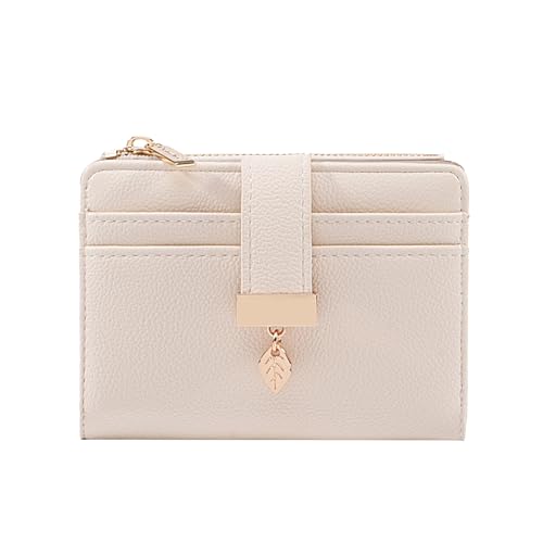 Pomelo Best Wallet Women Bifold Leather Wallets for Women Credit Card Holder with ID Window Zipper Coin Pocket Pudding White - color: Pudding White