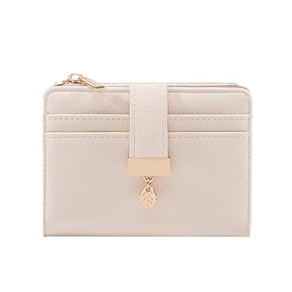Pomelo Best Wallet Women Bifold Leather Wallets for Women Credit Card Holder with ID Window Zipper Coin Pocket Pudding White - color: Pudding White