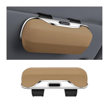 Zipelo 7.09 x 2.56 Inch Car Sun Visor Sunglasses Case, Beige - color: Beige