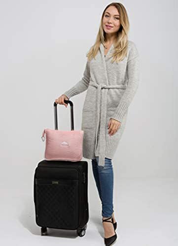 BlueHills Premium Soft Long Travel Blanket Pillow Combo – Dusty Rose Pink | Long 70x48 Travel Blanket Pillow 2 in 1, Soft Pillowcase, Backpack Clip, Compact & Portable, Large Throw Traveling Essentials - color: Pink-long-t055