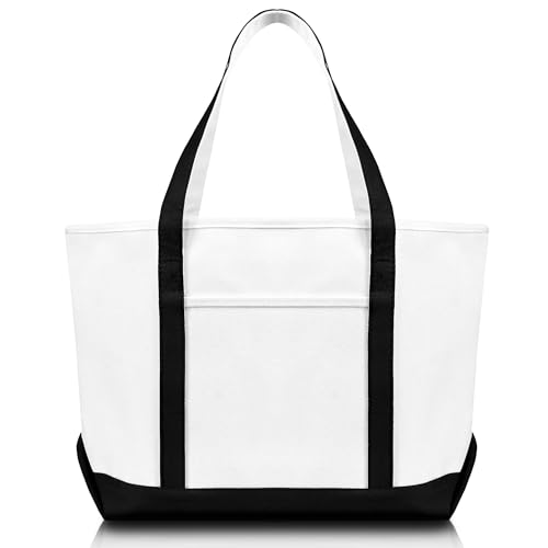 DALIX 23" Premium 24 oz. Cotton Canvas Shopping Tote Bag - color: Black