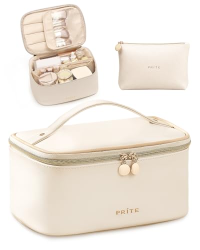 Prite Makeup Bag Travel Cosmetic Case, Toiletry Bag Organizer, Beige Set - color: Beige Set