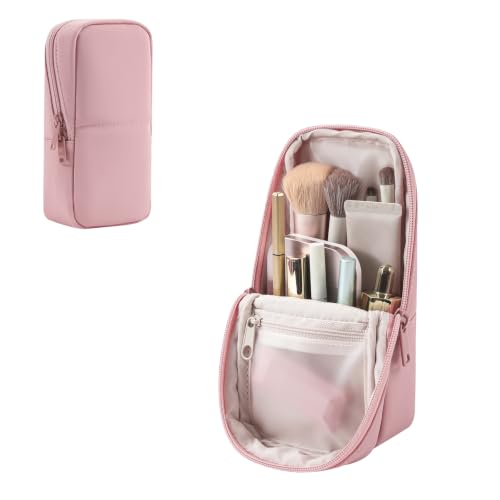 RSRSLEII Small Standing Makeup Bag, Wipe-Clean Brush Holder (03Pink) - color: 03Pink