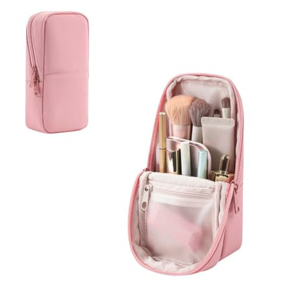 RSRSLEII Small Standing Makeup Bag, Wipe-Clean Brush Holder (03Pink) - color: 03Pink