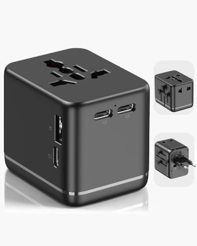 Universal Travel Adapter with Dual AC Outlets, 4 USB Ports, 2500W