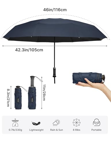 G4Free 46 Inch UPF 50+ Sun Umbrella with Extendable Built-in Handle - color: Navy Blue