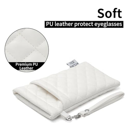 Face Shadow Double Glasses Case Soft Eyeglass Case For Women Men - color: Pu White