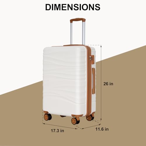Romswi 26" Medium Checked Luggage, Checked-Medium Hardshell Suitcase with Double Spinner Wheels, Lightweight Large Hardshell Suitcase with TSA Lock,YKK Zipper, Scratch-Resistant White - color: White, size: 26 Inch