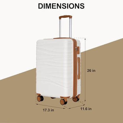 Romswi 26" Medium Checked Luggage, Checked-Medium Hardshell Suitcase with Double Spinner Wheels, Lightweight Large Hardshell Suitcase with TSA Lock,YKK Zipper, Scratch-Resistant White - color: White, size: 26 Inch