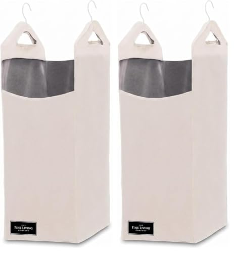 The Fine Living Co. Hanging Laundry Hamper Bag, Heavy Duty Hanger, Space Saving Closet Hamper Organizer (Beige) (Pack of 2) - color: Cream, size: Single Compartment (Pack of 2)