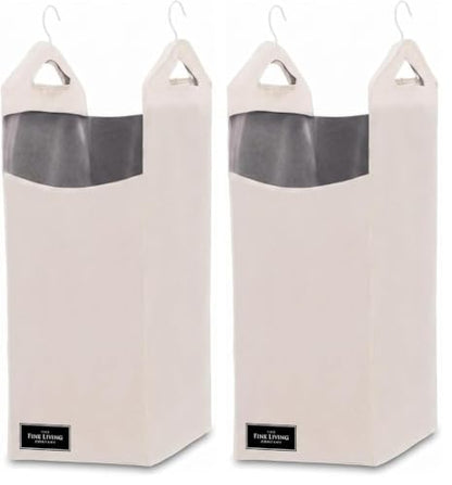 The Fine Living Co. Hanging Laundry Hamper Bag, Heavy Duty Hanger, Space Saving Closet Hamper Organizer (Beige) (Pack of 2) - color: Cream, size: Single Compartment (Pack of 2)