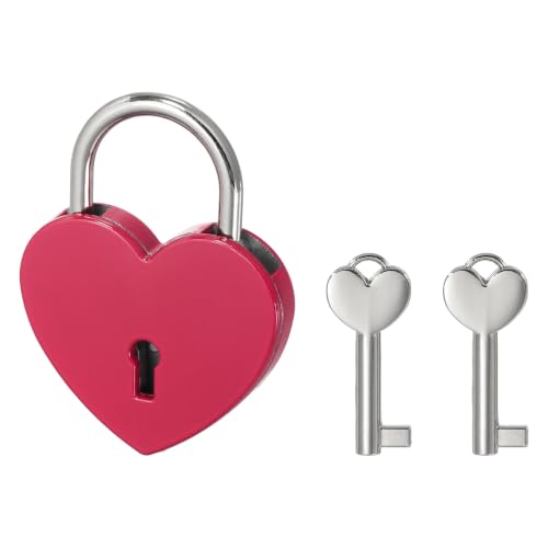 PATIKIL Mini Heart Lock w/Key 1.8x2.4 Heart Shaped Padlock Dark Pink - color: Dark Pink, size: 1.8"x2.4"