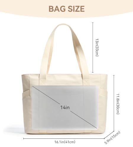 WLLWOO Large Tote Bag, 14” Laptop Work Travel Bag with Trolley Sleeve - color: Beige
