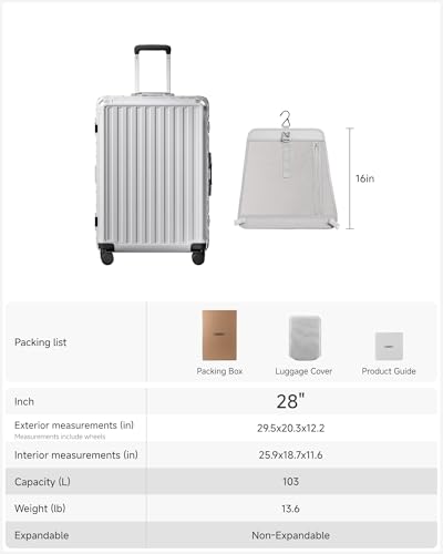 LUGGEX 28 Inch Zipperless Checked Luggage, Silver Grey - color: Silver Grey, size: 28 Inch