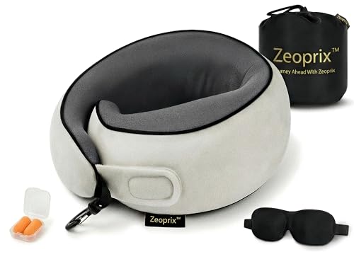 Memory Foam Wrap Around Travel Neck Pillow for Airplane, Light Grey - color: Light Grey