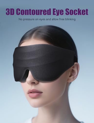 Sleep Eye Mask for Men Women, EVA BELLE Light Blocking Sleeping Mask for Side Sleeper, 3D Contoured Cup Night Blindfold, Lash Extensions 3D Sleeping Mask with Adjustable Strap for Travel, Night & Nap - color: 02-black