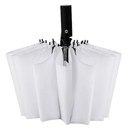 GAOYAING 46 Inch Large Automatic Rain Umbrella - Windproof Travel Lightweight Travel-Ready, Heavy Duty 12-Rib 210T Fabric, Portable with Protective Sleeve - color: Snow Mountain White