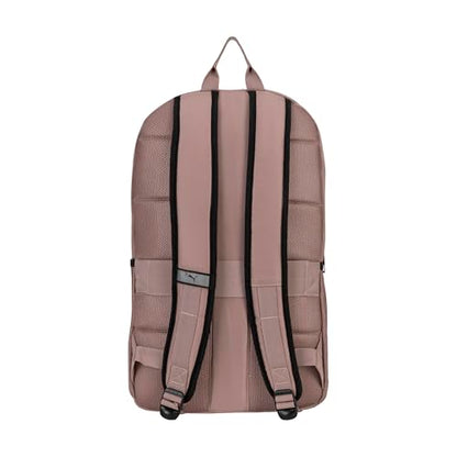 PUMA Women's Poppy Backpack in Memory Cloth with Laptop Sleeve, Luggage Strap & Water Bottle Pockets - color: Sandstone/Alpine Snow
