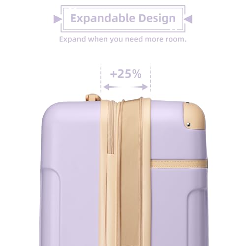 LARVENDER Expandable Carry on Luggage Sets 3 Piece Suitcases Set, Lavender - color: Lavender-20inch BP, size: 3 piece set(BP/TB/20)