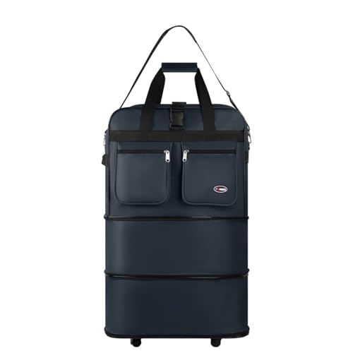 30'' Expandable Rolling Duffel Bag Suitcases w/Wheels,Foldable Luggage Bag - color: Navy, size: 30"