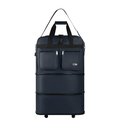 30'' Expandable Rolling Duffel Bag Suitcases w/Wheels,Foldable Luggage Bag - color: Navy, size: 30"