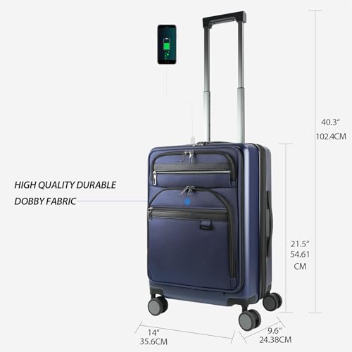 KROSER Hardside Expandable Carry On Luggage 22x14x9 Airline Approved With Front Business Pockets, 20 Inch Suitcases with Wheels, Carry on Suitcase with TSA Lock & USB Port, Navy - color: Navy