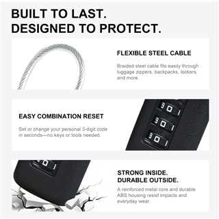 TSA Locks for Luggage, Small Padlock Combination, Luggage Locks TSA Approved, Combo Padlock with Code, for Suitcase, Gym Locker, Gun Case, Travel Backpack, Bag Zipper, Box (Black+Black) - color: Black+Black