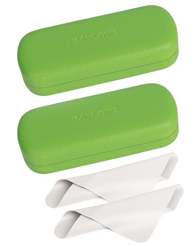 RayLove Glasses Case Hard Shell Eyeglass Case with Cleaning Cloth, PU Leather Protective Eye Glass Cases Fits Most Sunglasses - color: Green Green