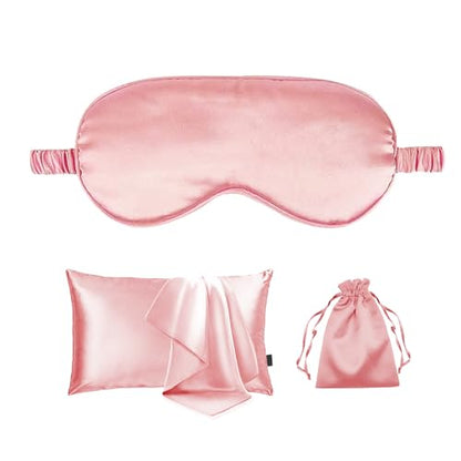 3Pcs Satin Eye Mask Silky Sleep Masks Pillowcase Similar to Silk Pillow Cases Soft and Breathable for Sleeping Gifts - color: Pale Rose-queen Size