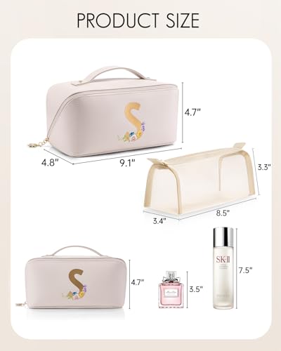VLANDO Personalized Makeup Bag,Gifts for Women, Letter S,Off White - color: 14.White-S