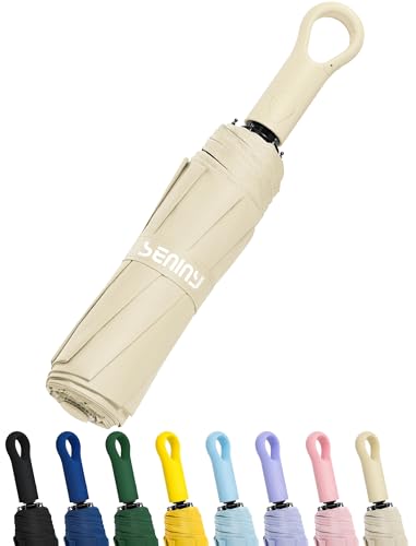 Seniny Travel Umbrella with UV Sun Protection, Large Rain Umbrellas - color: Cream-42.5 in