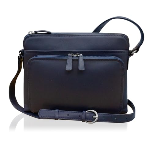 ili New York womens Leather Shoulder Handbag W/Side Organize - color: Classic Navy, size: Large