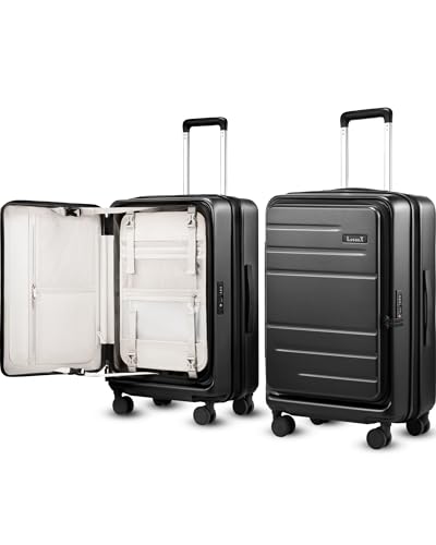 LUGGEX Checked Top Opening Suitcase, Expandable Polycarbonate, Black, 24" - color: Black, size: 24 Inch