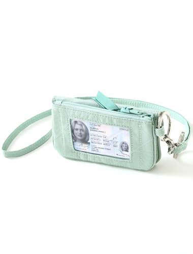 Card Holder, RFID Blocking, ID Holder with Lanyard for Men and Women, Dual Pockets, Badge Holder, Lanyard Wallet, Fabric Keychain ID Pouch, Green - color: Dual-mint