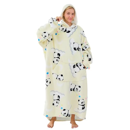 Moinlizy Oversized Wearable Blanket Hoodie for Women Men - color: White Panda