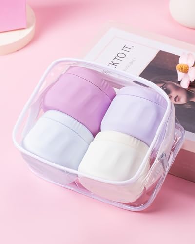 Mrsdry Travel Containers for Toiletries, TSA Approved Travel Size Toiletries 4 Pack, Refillable Containers, With Clear Bag, Leak Proof Silicone Jars, Essentials Creams Jars Carrying Small Items - color: Lavender, size: 3 Ounce (90ML)