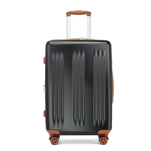 Kono 28 Inch Large Checked Luggage with Spinner Wheels Expandable TSA Lock - color: Black&Brown, size: 28"