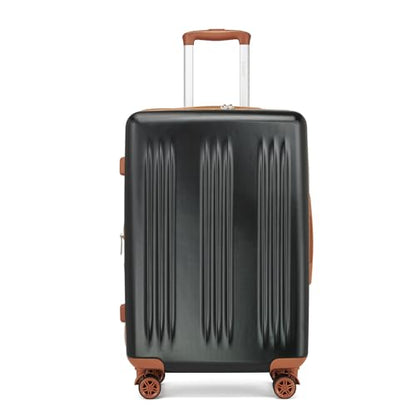 Kono 24 Inch Expandable Checked Luggage with Spinner Wheels TSA Lock - color: Black&Brown, size: 24"