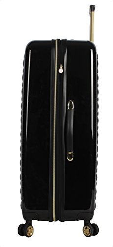Betsey Johnson 30 Inch Checked Luggage Collection - Expandable Scratch Resistant (ABS + PC) Hardside Suitcase - Designer Lightweight Bag with 8-Rolling Spinner Wheels - color: Heart to Heart Black