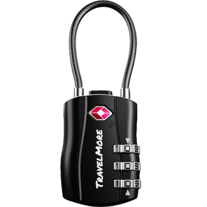 TravelMore TSA Approved Luggage Locks, Travel Combination Cable Locks - color: Black, size: 1 Pack