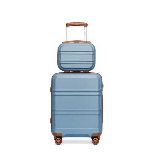 Kono Carry On Luggage Set Airline Approved with Spinner Wheels - color: Apricot Blue, size: 2-piece Set (12/20)