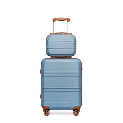 Kono Carry On Luggage Set Airline Approved with Spinner Wheels - color: Apricot Blue, size: 2-piece Set (12/20)
