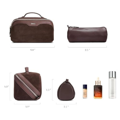 BOYATU Genuine Leather Travel Makeup Bag: Hand-made 3 Pcs Set Cosmetic Bags - color: 08Coffee