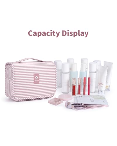 Narwey Small Hanging Travel Toiletry Bag for Women, Cosmetic Makeup Bag - color: Y-Dusty Pink Stripe