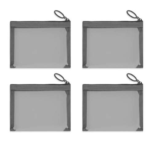 Mini Mesh Pouches (4 Pack), Small Mesh Bags with Zipper Nylon Makeup Pouches Bag Cosmetic Pouch Travel Purse Organizer Insert Diaper Inside Bag Organizers Home Organizing Size See Through Cute Gray - size: 4 Pack Mini Gray