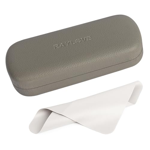 RayLove Glasses Case Hard Shell Eyeglass Case with Cleaning Cloth, PU Leather Protective Eye Glass Cases Fits Most Sunglasses - color: Grey